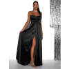 Černé saténové dlouhé šaty SYCHAEUS bez ramínek