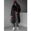 Hnědý faux fur dlouhý kožešinový kabát HOAIN