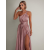 Starorůžové lesklé šaty VALERDI s variabilním vázáním a rozparkem