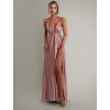 Starorůžové lesklé šaty VALERDI s variabilním vázáním a rozparkem