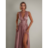 Starorůžové lesklé šaty VALERDI s variabilním vázáním a rozparkem