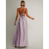 Levandulové saténové šaty VALERDI s variabilním vázáním a rozparkem