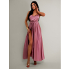 Starorůžové lesklé elegantní šaty YASMINE s rozparkem