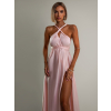 Světle růžové lesklé šaty VALERDI s variabilním vázáním a rozparkem