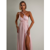 Světle růžové lesklé šaty VALERDI s variabilním vázáním a rozparkem