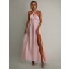 Světle růžové lesklé šaty VALERDI s variabilním vázáním a rozparkem