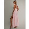 Světle růžové lesklé šaty VALERDI s variabilním vázáním a rozparkem