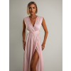 Světle růžové lesklé šaty VALERDI s variabilním vázáním a rozparkem