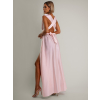 Světle růžové lesklé šaty VALERDI s variabilním vázáním a rozparkem