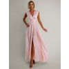 Světle růžové lesklé šaty VALERDI s variabilním vázáním a rozparkem