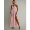 Světle růžové lesklé šaty VALERDI s variabilním vázáním a rozparkem