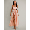 Světle růžové saténové šaty YASMINE s rozparkem