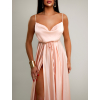 Světle růžové saténové šaty YASMINE s rozparkem