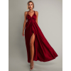 Bordó saténové šaty VALERDI s variabilním vázáním a rozparkem