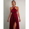 Bordó saténové šaty VALERDI s variabilním vázáním a rozparkem