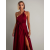 Bordó saténové šaty VALERDI s variabilním vázáním a rozparkem