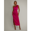 Tmavě růžové asymetrické saténové šaty ROULES