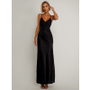 Černé dlouhé saténové šaty ROSES s rozparkem