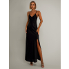 Černé dlouhé saténové šaty ROSES s rozparkem
