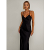 Černé dlouhé saténové šaty ROSES s rozparkem