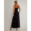 Černé dlouhé saténové šaty ROSES s rozparkem