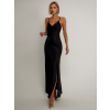 Černé dlouhé saténové šaty ROSES s rozparkem