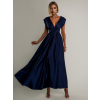 Tmavě modré saténové šaty VALERDY s variabilním vázáním / bez rozparku