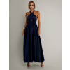 Tmavě modré saténové šaty VALERDY s variabilním vázáním / bez rozparku