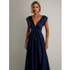 Tmavě modré saténové šaty VALERDY s variabilním vázáním / bez rozparku
