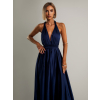 Tmavě modré saténové šaty VALERDY s variabilním vázáním / bez rozparku