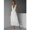 Bílé elegantní dlouhé šaty SUSANI s volánky