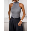 Šedý žebrovaný top GLITTA s rolákem