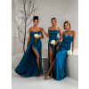 Petrolejové dlouhé společenské šaty ALITAN s korzetem pro družičky