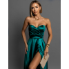 Smaragdové saténové společenské šaty SYCHAEUS bez ramínek