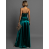 Smaragdové saténové společenské šaty SYCHAEUS bez ramínek