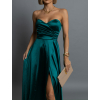 Smaragdové saténové společenské šaty SYCHAEUS bez ramínek