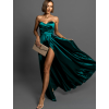 Smaragdové saténové společenské šaty SYCHAEUS bez ramínek
