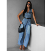 Modrý džínový dlouhý overal RIVOL s výstřihem