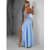 Světle modré dlouhé splývavé společenské šaty LERDISEL