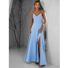 Světle modré dlouhé splývavé společenské šaty LERDISEL