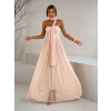 Pudrové tylové společenské šaty BOLEMIR s vlečkou