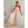 Pudrové tylové společenské šaty BOLEMIR s vlečkou