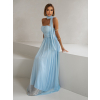 Světle modré tylové dlouhé šaty BOLEMIR s vlečkou
