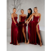 Vínové saténové šaty SYCHAEUS pro družičky bez ramínek