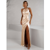 Zlaté dlouhé společenské šaty PULONA s rozparkem