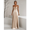 Zlaté saténové dlouhé společenské šaty LUNOREX