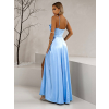 Světle modré saténové dlouhé šaty LUNOREX