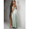 Světle zelené dlouhé saténové šaty HELSIN