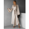 Béžové saténové dlouhé šaty ELITE s vázáním