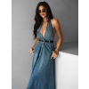 Modré džínové šaty AVOCAM s odhalenými zády